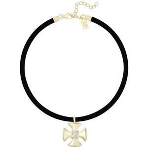 Electric Picks 14K Gold Plated Grace Statement Necklace Cross Black Suede